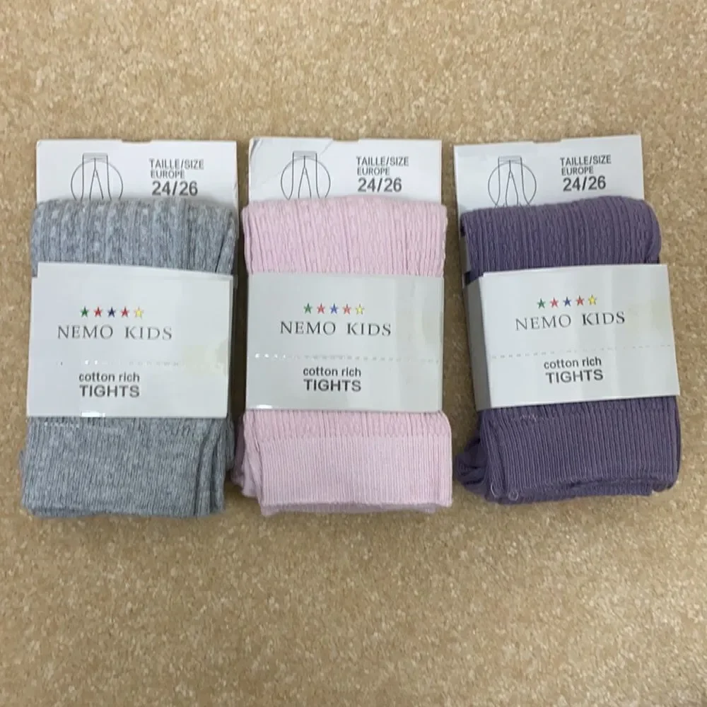 Girls Cable Knitted Ribbed Tights - Pack of 3
